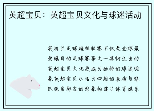 英超宝贝：英超宝贝文化与球迷活动